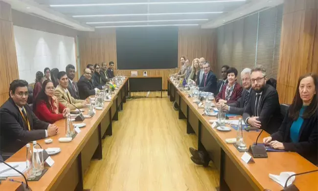 The Indian and European delegations meet for the bilateral human rights dialogue