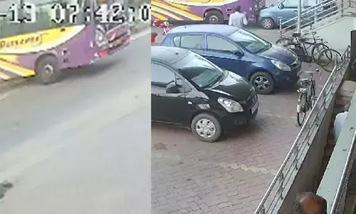 ಕುಂದಾಪುರ: ಡ್ರೈವರ್ ಇಲ್ಲದೆ ಚಲಿಸಿದ ಖಾಸಗಿ ಬಸ್; ನಿಂತಿದ್ದ ಕಾರಿಗೆ ಢಿಕ್ಕಿ