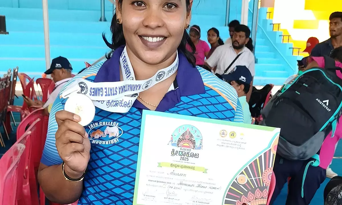 ಕರ್ನಾಟಕ ಕ್ರೀಡಾಕೂಟ: ಹ್ಯಾಮರ್ ತ್ರೋನಲ್ಲಿ ಚಿನ್ನ ಗೆದ್ದ ಮೂಡುಬಿದಿರೆಯ ಅಮ್ರೀನ್