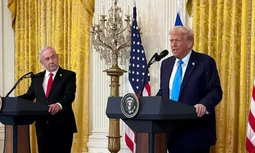 US President Donald Trump (R) in a joint press conference with Israel Prime Minister Benjamin Netanyahu on February 4, 2025