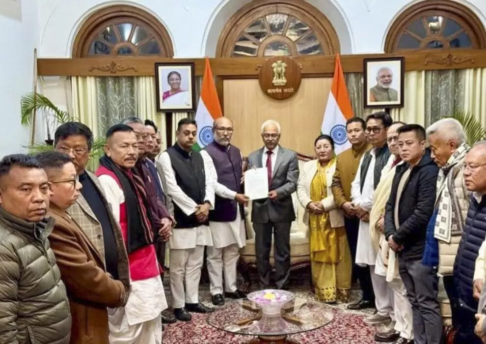 Photo of Biren Singh resigning from CM post