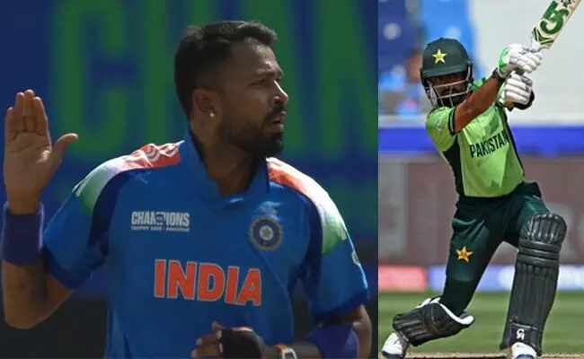 ಔಟಾದ ಬಾಬರ್ಗೆ ‘‘ಬೈ ಬೈ’’ ಮಾಡಿದ ಪಾಂಡ್ಯ! ಔಟಾದ ಬಾಬರ್ಗೆ ‘‘ಬೈ ಬೈ’’ ಮಾಡಿದ ಪಾಂಡ್ಯ!