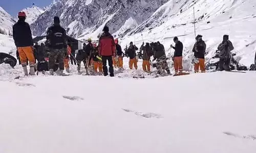 Rescue operation underway after an avalanche hit the Border Roads Organisation (BRO) camp between Mana and Badrinath on Friday, in Chamoli district, Uttarakhand