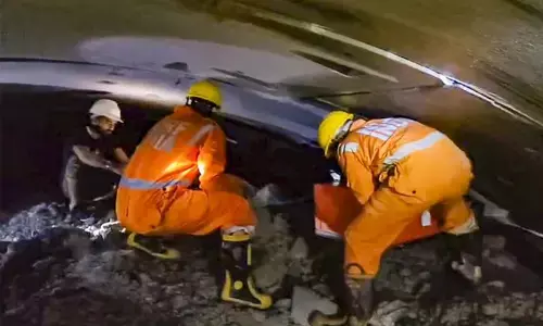 Rescue operation underway to trace workers trapped inside the partially collapsed Telanganas Srisailam Left Bank Canal tunnel, in Nagarkurnool, Telangana.
