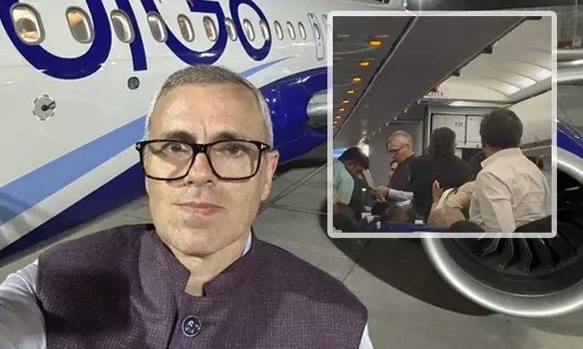Jammu and Kashmir chief minister shared a selfie standing on the IndiGo aircrafts steps after deplaning briefly for “fresh air” at Jaipur airport.
