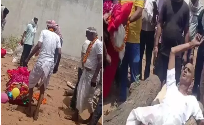 ಬೆಳ್ಳಿ ಬಳೆ, ಆಭರಣಕ್ಕಾಗಿ ಚಿತೆಯ ಮೇಲೆ ಮಲಗಿ ತಾಯಿಯ ಅಂತ್ಯಕ್ರಿಯೆಗೆ ಅಡ್ಡಿಪಡಿಸಿದ ಪುತ್ರ!