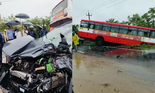 ಮೂಡಿಗೆರೆ | ಚಾಲಕನ ನಿಯಂತ್ರಣ ತಪ್ಪಿ ಕೆಎಸ್ಸಾರ್ಟಿಸಿ ಬಸ್ ಕಾರಿಗೆ ಢಿಕ್ಕಿ