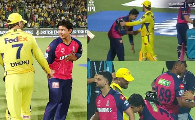 ಧೋನಿ ಪಾದ ಸ್ಪರ್ಶಿಸಿದ ರಾಜಸ್ಥಾನದ ಬ್ಯಾಟರ್ ವೈಭವ್ ಸೂರ್ಯವಂಶಿ