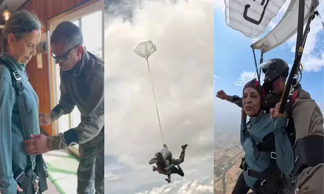 ತನ್ನ 80ನೇ ಜನ್ಮದಿನಾಚರಣೆಯನ್ನು ಆಚರಿಸಿಕೊಳ್ಳಲು ಸ್ಕೈಡೈವ್ ಮಾಡಿದ ಭಾರತೀಯ ಸೇನೆಯ ಮಾಜಿ ಯೋಧನ 80 ವರ್ಷದ ತಾಯಿ!