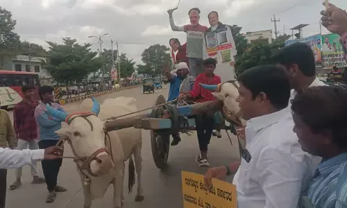 ರಾಸಾಯನಿಕ ಗೊಬ್ಬರದ ಬೆಲೆ ಏರಿಕೆ ಖಂಡಿಸಿ ಯುವ ಕಾಂಗ್ರೆಸ್‌ದಿಂದ ವಿನೂತನ ಪ್ರತಿಭಟನೆ