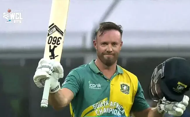 ವರ್ಲ್ಡ್ ಚಾಂಪಿಯನ್‌ ಶಿಪ್ ಆಫ್ ಲೆಜಂಡ್ಸ್ ನಲ್ಲಿ ಡಿ ವಿಲಿಯರ್ಸ್ ಅಜೇಯ ಶತಕ; ಹೊಸ ದಾಖಲೆ