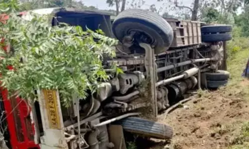 ವಿಜಯಪುರ | ನಿಯಂತ್ರಣ ತಪ್ಪಿ ಬಸ್ ಪಲ್ಟಿ; ಪ್ರಯಾಣಿಕರು ಅಪಾಯದಿಂದ ಪಾರು