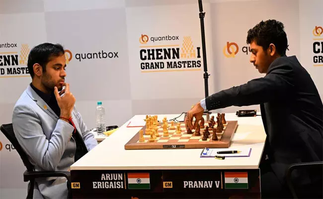 ಚೆನ್ನೈ ಗ್ರ್ಯಾಂಡ್ ಮಾಸ್ಟರ್ಸ್ ಚೆಸ್ ಟೂರ್ನಿ ಅರ್ಜುನ್ ವಿರುದ್ಧ ಡ್ರಾ ಸಾಧಿಸಿದ ಪ್ರಣವ್ ಚೆನ್ನೈ ಗ್ರ್ಯಾಂಡ್ ಮಾಸ್ಟರ್ಸ್ ಚೆಸ್ ಟೂರ್ನಿ ಅರ್ಜುನ್ ವಿರುದ್ಧ ಡ್ರಾ ಸಾಧಿಸಿದ ಪ್ರಣವ್
