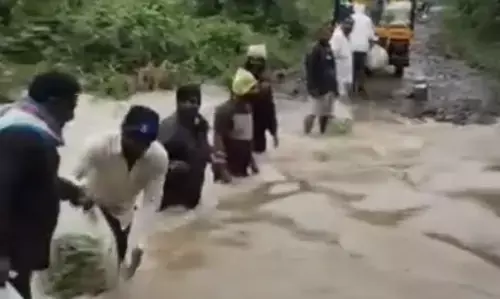 ಅಫಜಲಪುರ| ಧಾರಾಕಾರ ಮಳೆ : ಹರಿಯುತ್ತಿರುವ ಹಳ್ಳದಲ್ಲೇ ತರಕಾರಿ ಸಾಗಿಸಿದ ರೈತರು