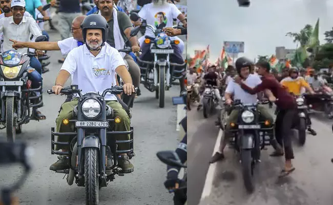 ಬಿಹಾರ | ಭದ್ರತಾ ವ್ಯವಸ್ಥೆ ಉಲ್ಲಂಘಿಸಿ ರಾಹುಲ್ ಗಾಂಧಿಗೆ ಮುತ್ತಿಕ್ಕಿದ ಯುವಕ