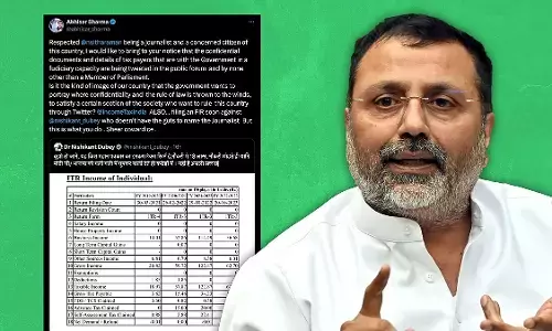 ಪತ್ರಕರ್ತ ಅಭಿಸಾರ್ ಶರ್ಮಾ ಅವರ ತೆರಿಗೆ ಪಾವತಿ ವಿವರ ಟ್ವೀಟ್ ಮಾಡಿದ ಬಿಜೆಪಿ ಸಂಸದ ನಿಶಿಕಾಂತ್ ದುಬೆ