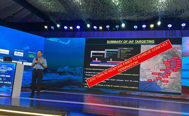 ಭಾರತ-ಪಾಕಿಸ್ತಾನ ಸಂಘರ್ಷವನ್ನು ಅಂತ್ಯಗೊಳಿಸಲು ಐಎಎಫ್ ಬಳಸಿದ್ದು 50 ಆಯುಧಗಳನ್ನು ಮಾತ್ರ! ಭಾರತ-ಪಾಕಿಸ್ತಾನ ಸಂಘರ್ಷವನ್ನು ಅಂತ್ಯಗೊಳಿಸಲು ಐಎಎಫ್ ಬಳಸಿದ್ದು 50 ಆಯುಧಗಳನ್ನು ಮಾತ್ರ!