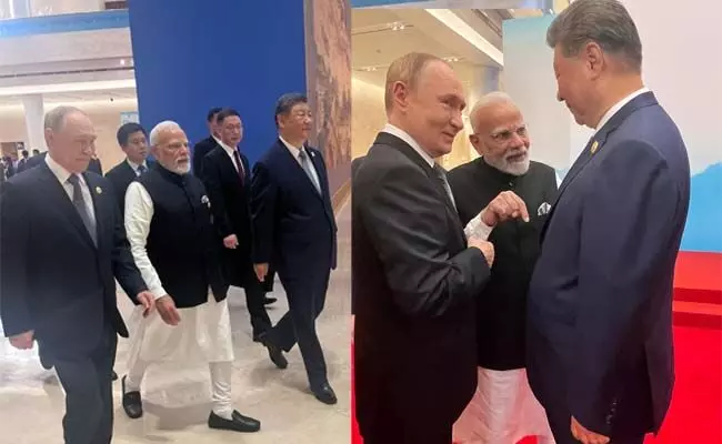 ಚೀನಾ: ಗಮನ ಸೆಳೆದ ಪ್ರಧಾನಿ ಮೋದಿ, ಪುಟಿನ್, ಕ್ಸಿ ಜಿನ್ ಪಿಂಗ್ ಭೇಟಿ