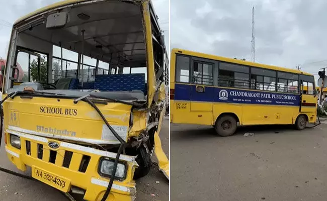 ಕಲಬುರಗಿ: ಶಾಲಾ ಬಸ್ ಗೆ ಟ್ಯಾಂಕರ್ ಢಿಕ್ಕಿ; ಇಬ್ಬರು ಮಕ್ಕಳಿಗೆ ಗಾಯ ಕಲಬುರಗಿ: ಶಾಲಾ ಬಸ್ ಗೆ ಟ್ಯಾಂಕರ್ ಢಿಕ್ಕಿ; ಇಬ್ಬರು ಮಕ್ಕಳಿಗೆ ಗಾಯ