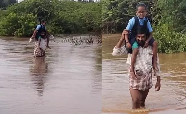 ಲಿಂಗಸುಗೂರು | ಮಳೆಯಿಂದ ಹಳ್ಳ ತುಂಬಿ ಸಂಚಾರ ಸ್ಥಗಿತ : ವಿದ್ಯಾರ್ಥಿಗಳ ಪರದಾಟ