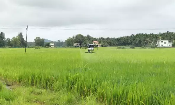 ಆತ್ಮ ಯೋಜನೆಯಡಿ ಡ್ರೋನ್ ಮೂಲಕ ಗೊಬ್ಬರ ಸಿಂಪರಣೆ ಪ್ರಾತ್ಯಕ್ಷಿಕೆ