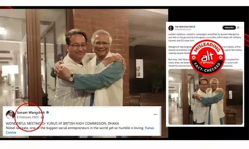 FACT CHECK | ಲಡಾಖ್ ಹಿಂಸಾಚಾರದ ನಂತರ ದಾರಿ ತಪ್ಪಿಸುವ ಹೇಳಿಕೆಗಳೊಂದಿಗೆ ಮುಹಮ್ಮದ್ ಯೂನುಸ್ ರೊಂದಿಗಿನ ಸೋನಂ ವಾಂಗ್ಚುಕ್ ರ ಫೋಟೊ ವೈರಲ್