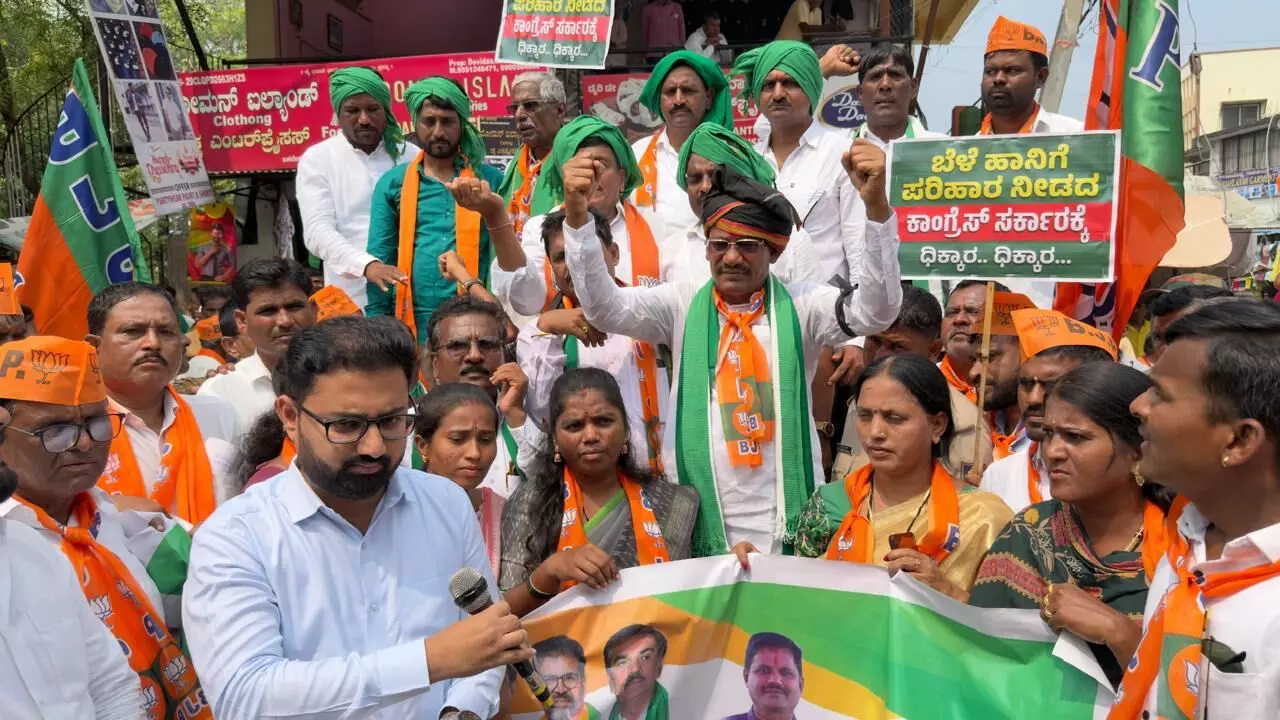 ಬೀದರ್: ಬೆಳೆ ಹಾನಿ ಪರಿಹಾರಕ್ಕೆ ಆಗ್ರಹಿಸಿ ಔರಾದ್‌ನಲ್ಲಿ ಬಿಜೆಪಿಯಿಂದ ಪ್ರತಿಭಟನೆ