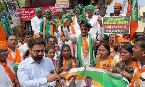 ಬೀದರ್: ಬೆಳೆ ಹಾನಿ ಪರಿಹಾರಕ್ಕೆ ಆಗ್ರಹಿಸಿ ಔರಾದ್‌ನಲ್ಲಿ ಬಿಜೆಪಿಯಿಂದ ಪ್ರತಿಭಟನೆ