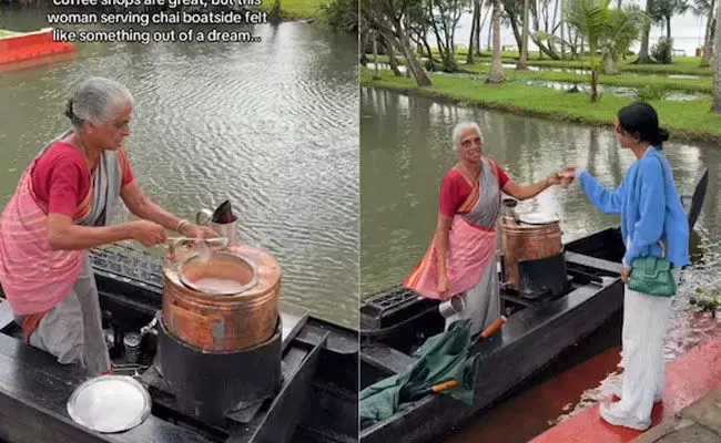 ಕೇರಳ | ಹಿನ್ನೀರಿನಲ್ಲಿ ತೇಲುವ ಟೀ ಅಂಗಡಿಯಲ್ಲಿ ಮಸಾಲಾ ಚಹಾ ಮಾರುವ ‘ಚಾಯಾ ಚೇಚಿ’