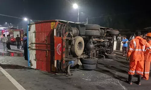 ಕಾಸರಗೋಡು | ಚಾಲಕನ ನಿಯಂತ್ರಣ ತಪ್ಪಿ ಮೀನು ಸಾಗಾಟದ ಲಾರಿ ಪಲ್ಟಿ