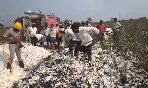 ಯಾದಗಿರಿ| ರೈತನ ಜಮೀನಿನಲ್ಲಿ ಆಕಸ್ಮಿಕ ಬೆಂಕಿ: ಲಕ್ಷಾಂತರ ಮೌಲ್ಯದ ಹತ್ತಿ ಸುಟ್ಟು ಭಸ್ಮ