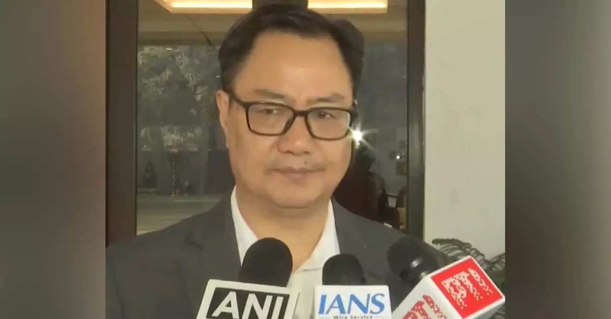 Kiren Rijiju speaking to reporters