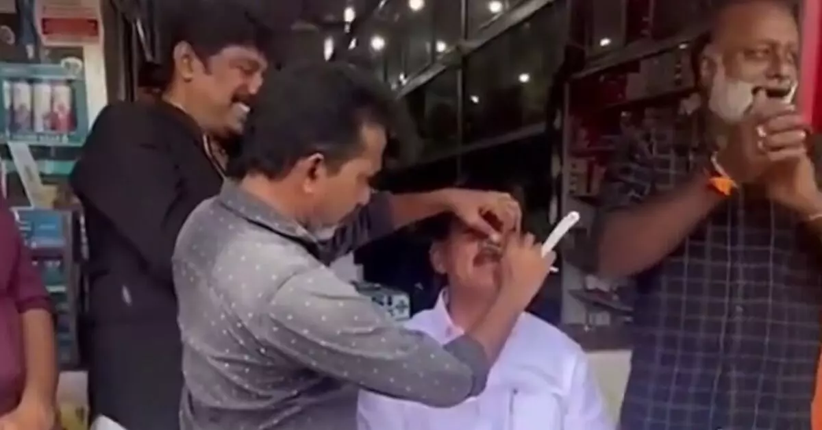 LDF worker Babu Varghese shaved off his trademark moustache after the party failed to retain the Pathanamthitta Municipality LDF worker Babu Varghese shaved off his trademark moustache after the party failed to retain the Pathanamthitta Municipality