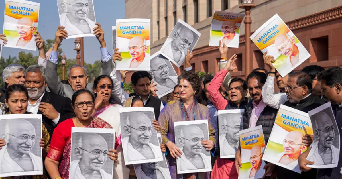 Congress MP Priyanka Gandhi Vadra and other opposition MPs participate in a protest march against the VB-G RAM G Bill, introduced by the union government to replace the Mahatma Gandhi National Rural Employment Guarantee Act (MGNREGA), 2005, during the Winter session of Parliament, in New Delhi Congress MP Priyanka Gandhi Vadra and other opposition MPs participate in a protest march against the VB-G RAM G Bill, introduced by the union government to replace the Mahatma Gandhi National Rural Employment Guarantee Act (MGNREGA), 2005, during the Winter session of Parliament, in New Delhi