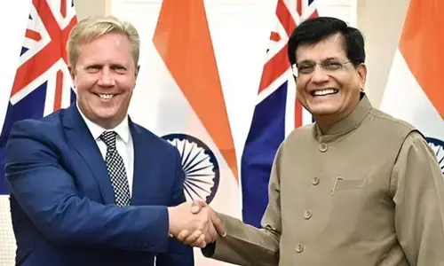 Union Minister Piyush Goyal with New Zealand Minister Todd McClay during a meeting, in New Delhi.