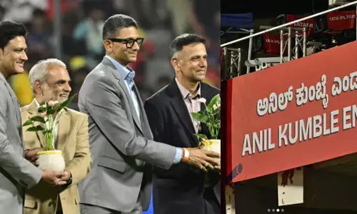 ಬೆಂಗಳೂರು| ಚಿನ್ನಸ್ವಾಮಿ ಸ್ಟೇಡಿಯಂನಲ್ಲಿ ರಾಹುಲ್ ದ್ರಾವಿಡ್, ಅನಿಲ್ ಕುಂಬ್ಳೆ ಸ್ಟ್ಯಾಂಡ್ ಉದ್ಘಾಟನೆ