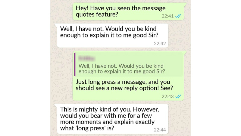 ವಾಟ್ಸ್ಆ್ಯಪ್ ಅಲ್ಲಿ ಸಂದೇಶ ಕೋಟ್ ಮಾಡಬಹುದು