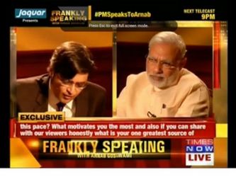 ಅರ್ನಬ್ ರ ಮೋದಿ  ನೇರ ಪ್ರಸಾರ ಸಂದರ್ಶನದಲ್ಲಿ ಹಿಂದಿ ವಾಕ್ಯ ಮಾತನಾಡುವ ಮೊದಲೇ ಇಂಗ್ಲಿಷ್ ಅನುವಾದ ಪ್ರಸಾರ !