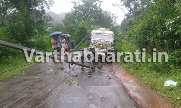 ಕಾಣಿಯೂರು: ಚಲಿಸುತ್ತಿದ್ದ ಜೀಪ್ ಮೇಲೆ ಬಿದ್ದ ವಿದ್ಯುತ್ ತಂತಿಗಳು