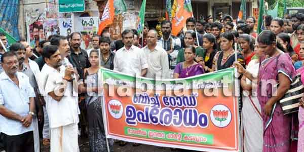 ಕಾಸರಗೋಡು: ರಸ್ತೆ ಅವ್ಯವಸ್ಥೆ ಖಂಡಿಸಿ ಬಿಜೆಪಿಯಿಂದ ಧರಣಿ