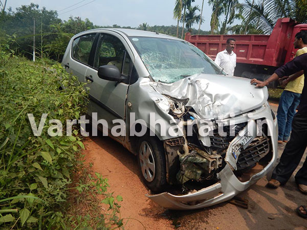 ಕಾರು ಟಿಪ್ಪರ್ ಮಧ್ಯೆ ಢಿಕ್ಕಿ: ಓರ್ವನಿಗೆ ಗಾಯ