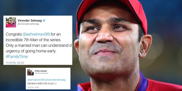 ಶುಭಾಶಯ ಕೋರಿದ ಸೆಹ್ವಾಗ್ ರತ್ತ ಗೂಗ್ಲಿ ಎಸೆದ ಅಶ್ವಿನ್ ಅರ್ಧಾಂಗಿ!