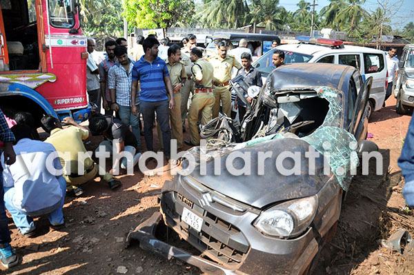 ಕಾರು - ಲಾರಿ ಢಿಕ್ಕಿ: ಓರ್ವ ಸಾವು, ಇಬ್ಬರಿಗೆ ಗಂಭೀರ ಗಾಯ