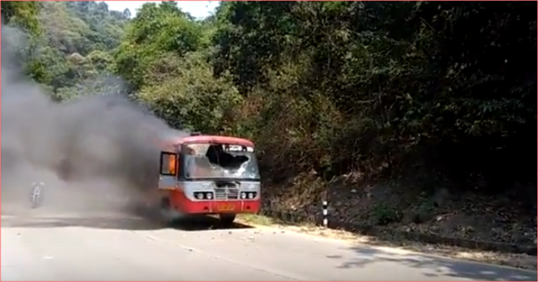 ಶಿರಾಡಿ ಘಾಟ್‌ನಲ್ಲಿ ಹೊತ್ತಿ ಉರಿದ ಬಸ್