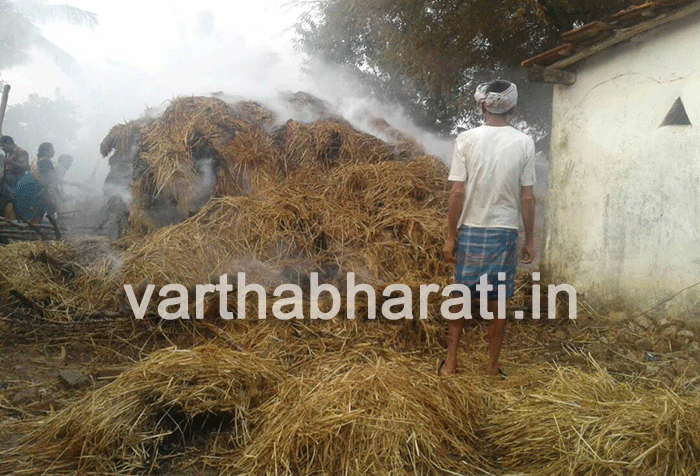 ಹುಲ್ಲಿನ ರಾಶಿಗೆ ಆಕಸ್ಮಿಕ ಬೆಂಕಿ: ಅಪಾರ ಹಾನಿ