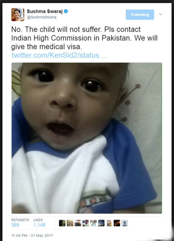 ಪಾಕ್ ಹಸುಗೂಸಿನ ಆಕ್ರಂದನಕ್ಕೆ ಮಿಡಿದ ಭಾರತ