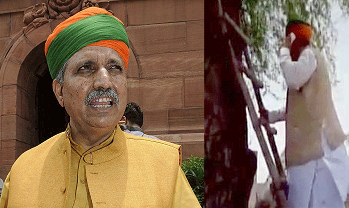 ನೆಟ್ ವರ್ಕ್ ಸಿಗದೆ ಮರಹತ್ತಿದ ಕೇಂದ್ರ ಸಚಿವ ಅರ್ಜುನ್ ರಾಮ್