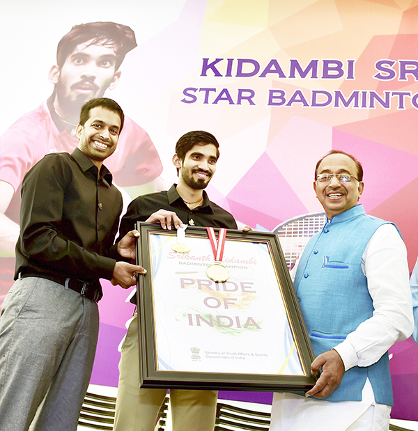 ಶ್ರೀಕಾಂತ್, ಗೋಪಿಚಂದ್‌ಗೆ ಕ್ರೀಡಾ ಸಚಿವರಿಂದ ಗೌರವ