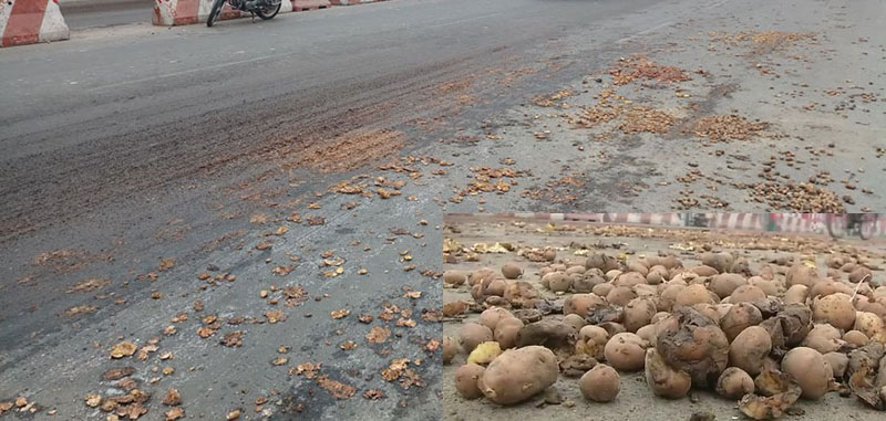 ಆದಿತ್ಯನಾಥ್ ನಿವಾಸದ ಮುಂಭಾಗ ಕ್ವಿಂಟಾಲ್ ಗಟ್ಟಲೆ ಆಲೂಗಡ್ಡೆ ಸುರಿದ ಕೃಷಿಕರು