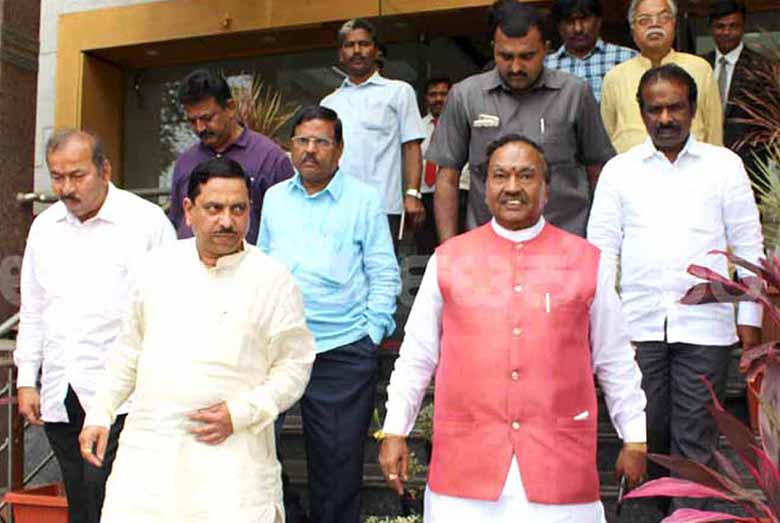 ಶಿವಮೊಗ್ಗ: ಈಶ್ವರಪ್ಪ, ಎಸ್.ರುದ್ರೇಗೌಡ ಜೊತೆ ಚರ್ಚಿಸಿದ ಬಿಜೆಪಿ ನಾಯಕರು